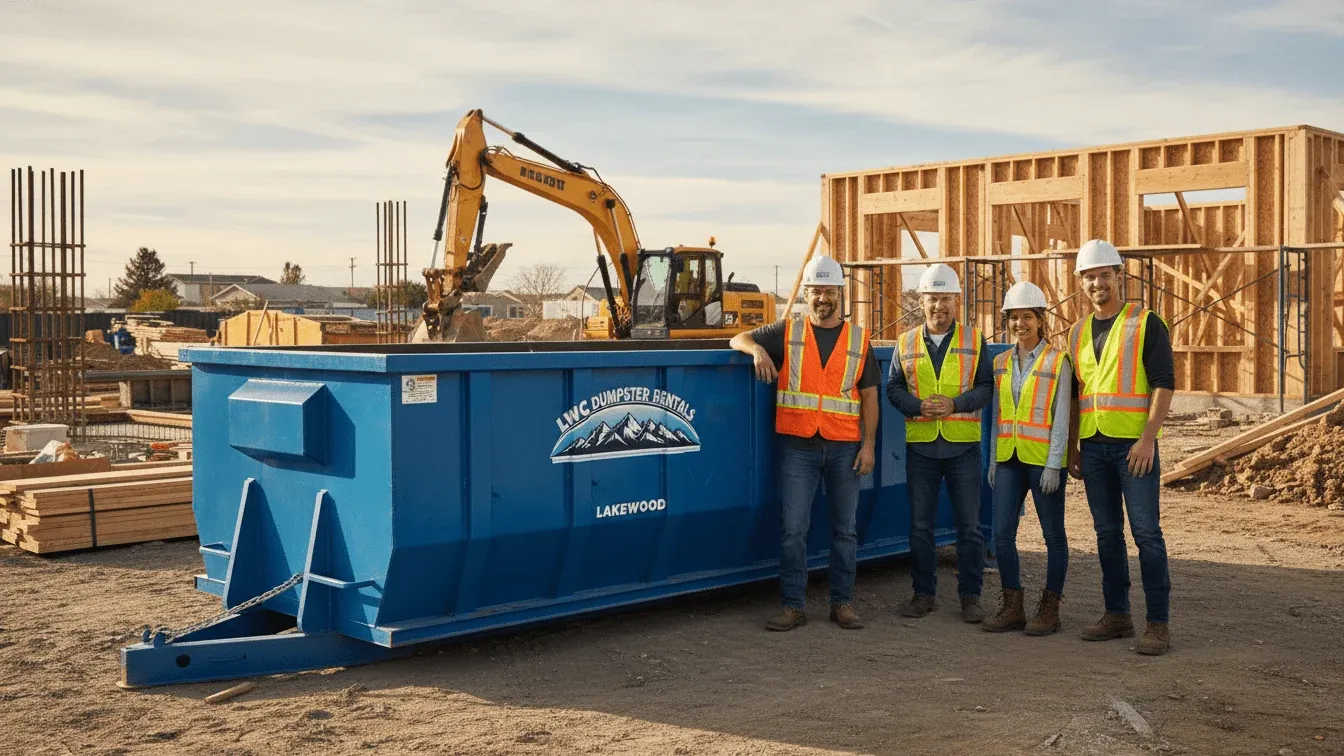 Roll-off dumpster on a residential construction site near Lakewood, CO