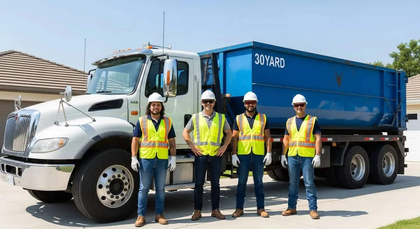 LWC Dumpster Rental team in high-visibility vests at the Lakewood yard